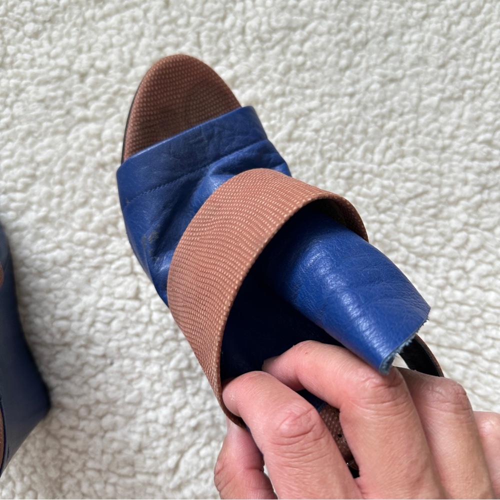 Balenciaga Blue/Brown Leather Open Toe Glove Slingback Sandals Size 35.5 - Picture 8 of 9